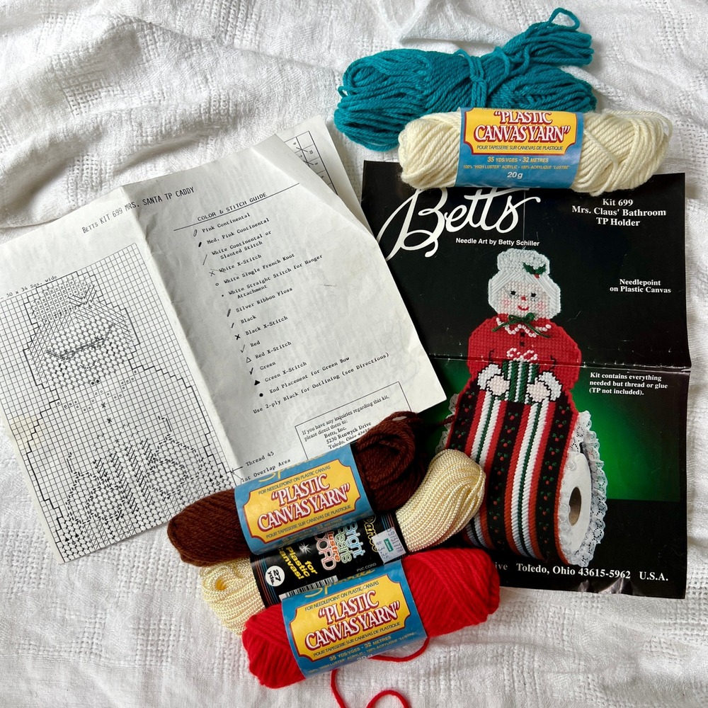 Vintage Betts Mrs Claus Toilet Paper Holder Plastic Canvas Needlepoint Kit 699